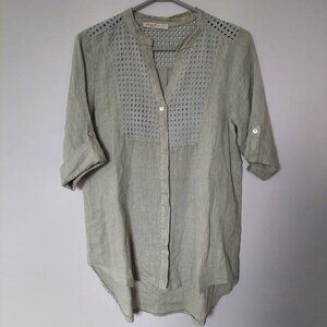 M&G Women's Linen Lace Long Sleeve Button Cover Up Sheer Designer Shirt